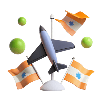 3D Render of Airplane with Flags and Spheres png