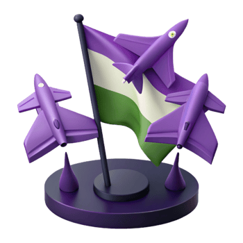 3D Render of Purple Jet Planes Around Green, White, and Purple Flag png