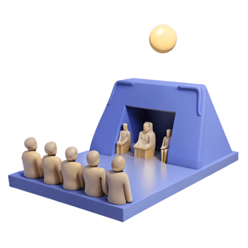 3D Render of People Gazing at a Structure with a Sphere Above png