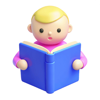 Cute 3D Cartoon Character Reading a Book png