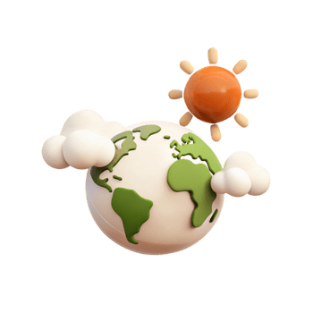 3D Globe, Sun and Clouds png