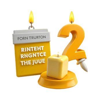 Two Birthday Candles with Number Two and Cake png