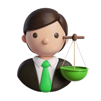 3D Cartoon Lawyer Holding Scales of Justice png