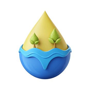 3D Illustration of a Water Drop with Trees and Waves png