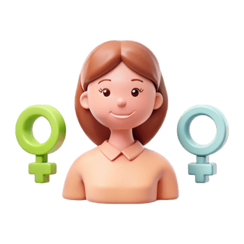 3D Cartoon Woman with Female Gender Symbols png