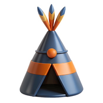3D Render of a Blue and Orange Teepee with Feathers png