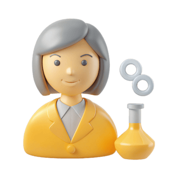 3D Cartoon Scientist with Beaker and Bubbles png