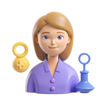 3D Cartoon Character Smiling Woman with Plus and Bottle Icon png