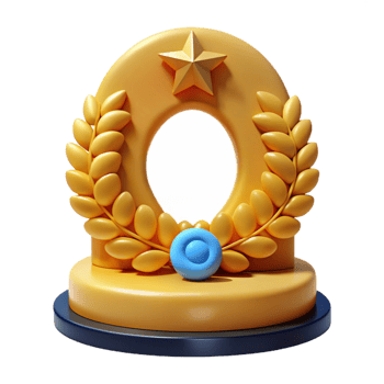 3D Render of Golden Award with Laurel Wreath and Star png