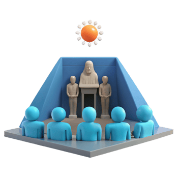 3D Illustration of a Group of People Sitting in a Circle Around a Stage with a Figure Standing on it png