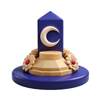 3D Render of a Crescent Moon on a Pedestal with Flowers png