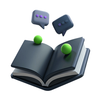 Open Book with Chat Bubbles and Spheres 3D Illustration png