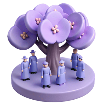 Purple Tree with Small Figures in Robes png