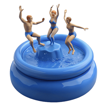 Summer Fun in an Inflatable Pool with Three People Jumping png