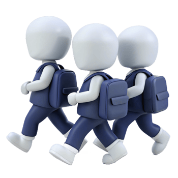 Three Students Walking to School with Backpacks png