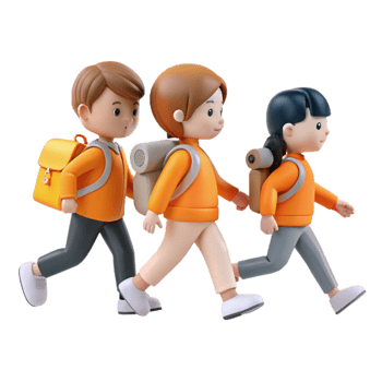 Three Cartoon Kids Walking with Backpacks png