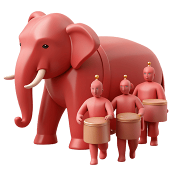 Elephant and Drummers 3D Render png