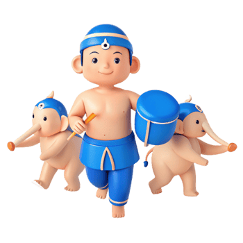 3D Cartoon Boy and Elephant Characters in Blue Outfits png