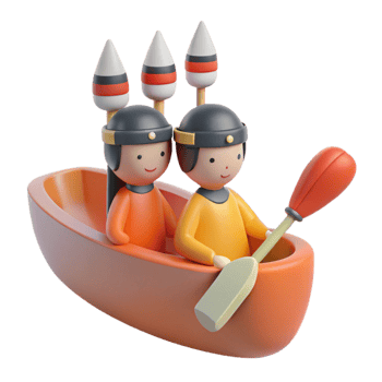 Two Cartoon Characters in a Boat with a Paddle png