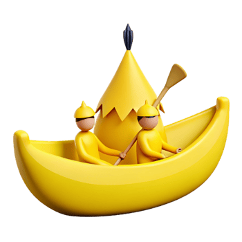 Two Cartoon Characters Rowing a Yellow Boat png