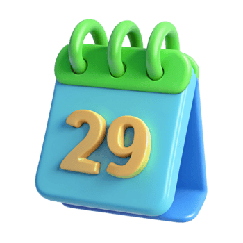 3D Cartoon Calendar Icon with Date 29 png
