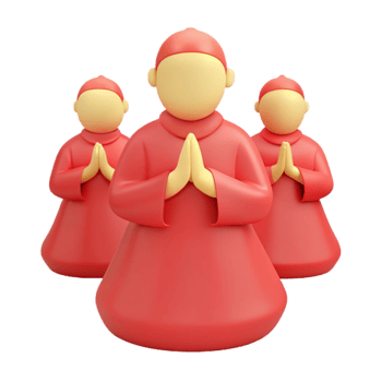 Three 3D Characters in Red Robes Praying with Hands Together png
