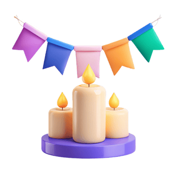 Three Candles and a Colorful Bunting png