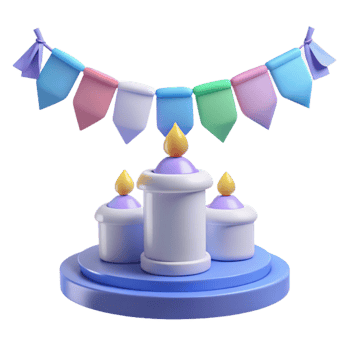 3D Render of Candles and Party Flags png