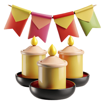 Three Burning Candles with Colorful Flags png