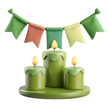 Green Candles with Colorful Party Flags png