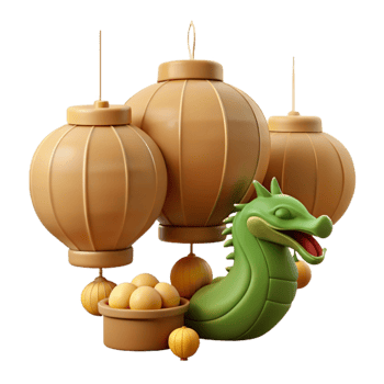 Chinese New Year Celebration with Dragon and Lanterns png