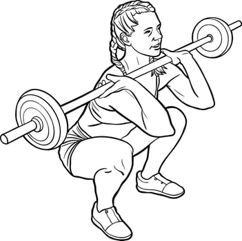 Female Athlete Performing Squat with Barbell outline vector
