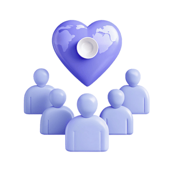 Global Community 3D Render of People Around a Heart-Shaped Globe png