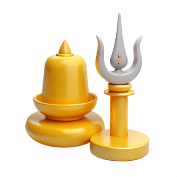 Golden Shiva Lingam and Trishul 3D Render png