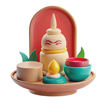 3D Render of a Colorful Display with a Candle, Bowl, and Platform png