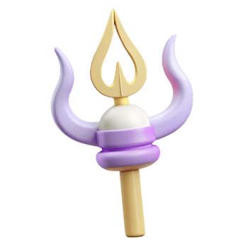 Purple and Gold Three-Pronged Staff with Curved Handles png