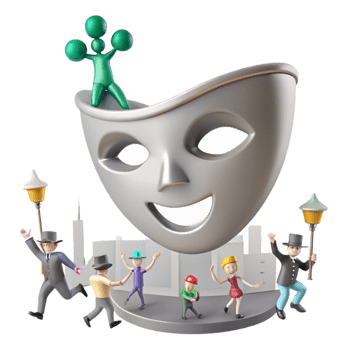 Smiling Mask with Cityscape and Characters png
