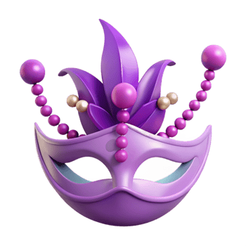 Purple 3D Mask with Beads and Feathers png