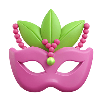Pink Carnival Mask with Green Feathers and Beads png