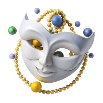 White Mask with Gold Beads and Colorful Spheres png