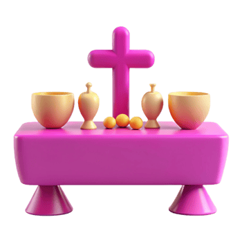 3D Render of a Religious Altar with a Cross and Chalices png