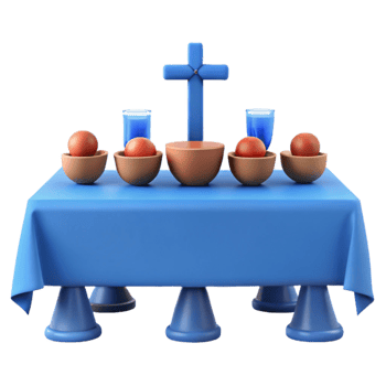 Table Setting with Cross, Bowls, and Eggs png
