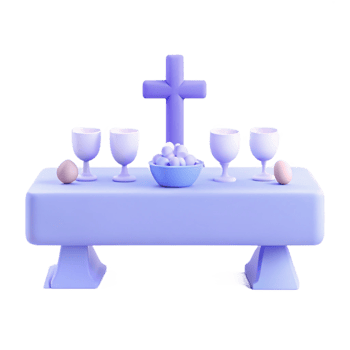 Purple Table Setting with a Cross and Eggs png