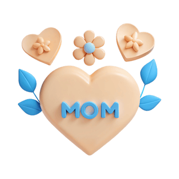3D Heart with Mom and Flowers for Mother s Day png