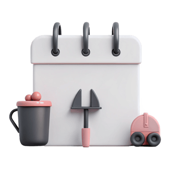 Calendar, Wrench, Cup, and Wheel 3D Render png