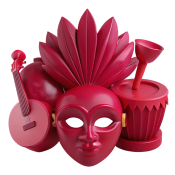 Red Mask, Guitar, Drum, Feathers Festive Celebration png