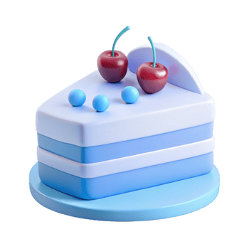 3D Rendered Blue Cake Slice with Cherries and Blueberries png