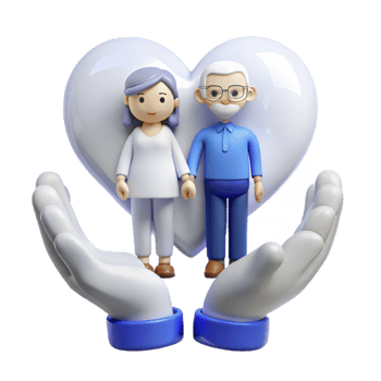 Caring Hands Protecting Elderly Couple with Heart png