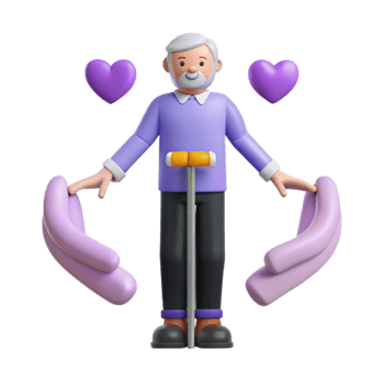 3D Cartoon Senior Man Holding Two Purple Cushions png