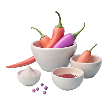 Colorful Peppers, Spices, and Bowls png